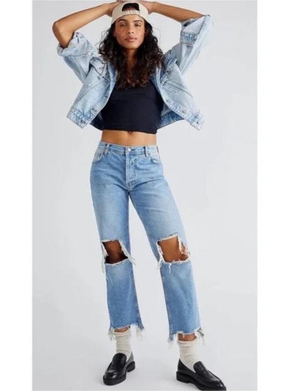 We The Free Maggie Mid Rise Distressed Jeans 28 Frayed Hem